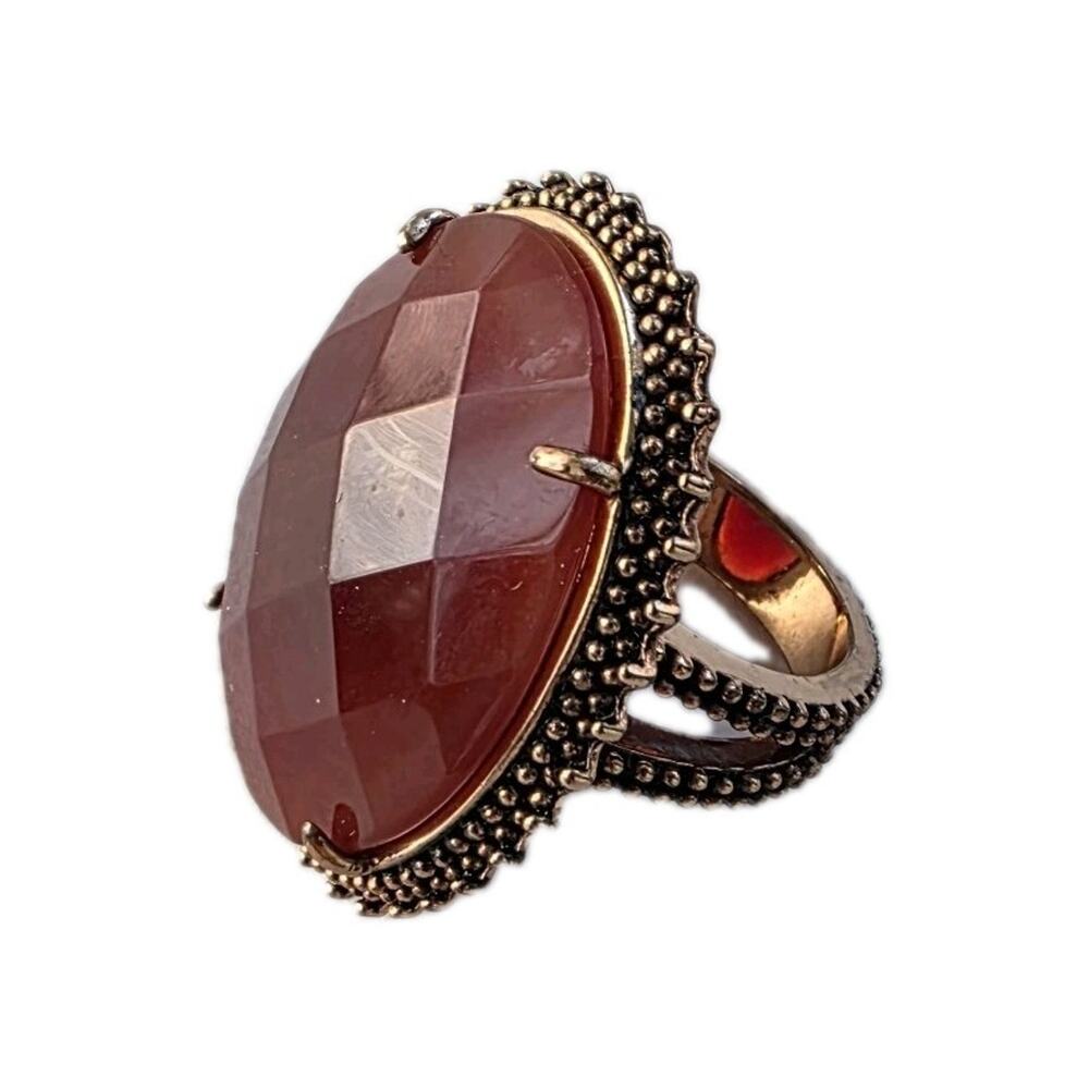 AKR Signed Amy Kahn Russell Statement Big Carnelian Bronze Ring Size 9